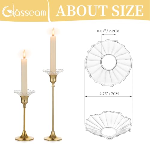 Glasseam Glass Bobeches for Candlesticks Holders: Clear Candle Drip Protectors Set of 12 Ribbed Wax Catchers for Candle Stick Holder Taper Candle Holders for Table Centerpiece Wedding Christmas Dining - color: Clear, size: RIbbed-12pcs