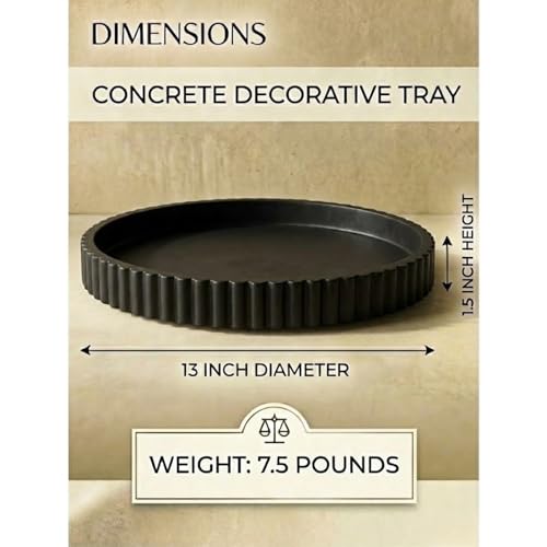 13-Inch Round Coffee Table Tray - Concrete bandejas decorativas Round White Decorative Tray for Coffee Table Decor - Table Centerpieces Kitchen Island Trays Decorative Trays - Dining Room Tray Black - color: Black