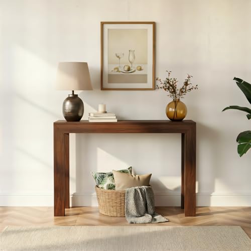 Plank+Beam Modern 46 Inch Console Table, Solid Pine Wood Entryway Table, Narrow Sofa Table for Hallway or Living Room, Walnut - color: Walnut, size: 46 Inch