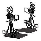 Peacoblue Metal Bookends for Shelves, Modern Decorative Heavy Duty Study Book Ends Stoppers for Office Desk Shelf, Room 5.3"x4.3"x7.9" Cast Iron Tall Bookends 1 Pair (Film Projector and Reel) - style: Film Projector and Reel