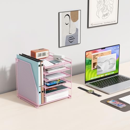 gianotter 6-Tier Paper Organizer With Magazine Holder, Desk Organizers and Accessories, Desk Accessories & Workspace Organizers, File Organizer for Office Supplies Storag (Pink, 6-Tier) - color: Pink, size: 6-Tier