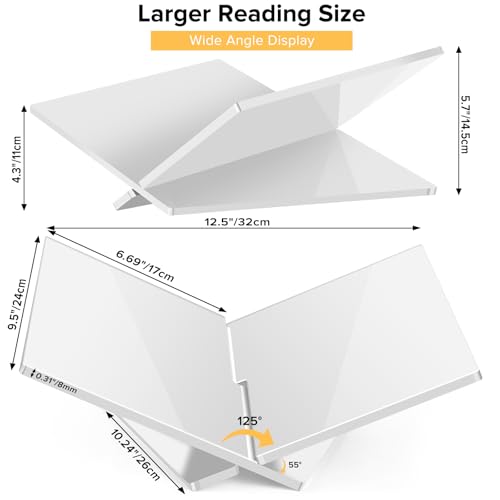 Acrylic Book Stand Large White Acrylic Book Holder, 12.5" x 9.5" x 5.7", Open Book Holder Stand for Display and Reading Cookbooks, Art Books, Bibles, Magazines - Home and Office (White, Large) - color: White, size: Large