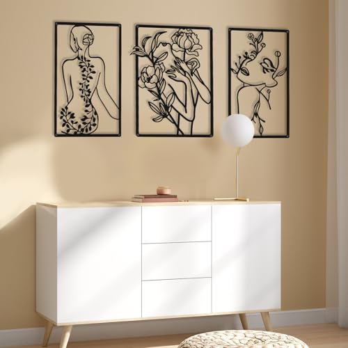 CHENGU 3 Pieces Metal Minimalist Abstract Woman Wall Art Line Drawing Wall Art Decor Single Line Female Home Hanging for Kitchen Bathroom Living Room - style: Lovely Style