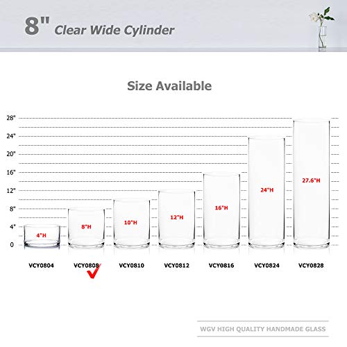 WGV Cylinder Vase, Width 8", Height 8", Clear Wide Large Diameter Flower Glassware, Floral Container, Planter Terrarium for Wedding Party Event, Home Accent Decor, 1 Piece - size: 8"x8"H