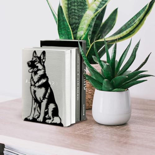 Peacoblue Metal Bookends for Shelves, Modern Decorative Heavy Duty Study Book Ends Stoppers for Office, Desk, Shelf, Room 5.3"x4.3"x7.9" Cast Iron Simple Tall Bookends 1 Pair (German Shepherd) - style: German Shepherd