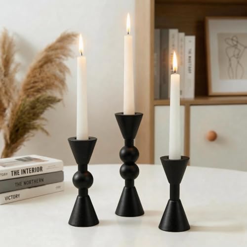 Saoweisi BlackCandlestick Holders, Set of 3 Brass Taper Candle HoldersBrass Taper Candle Holders, Decorative Candle Holder, Suitable for Weddings, Holidays, and Table Decorations, Party - color: Black