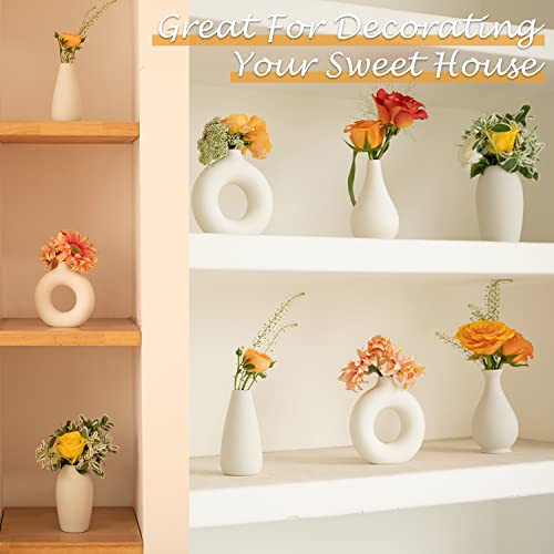 Ceramic Bud Vase Set of 8, Small Vase for Flowers, White Mini Bud Vase in Bulk for Centerpieces, Rustic White Ceramic Vase Set for Flowers, Room Décor, Wedding Party - color: White-8pcs