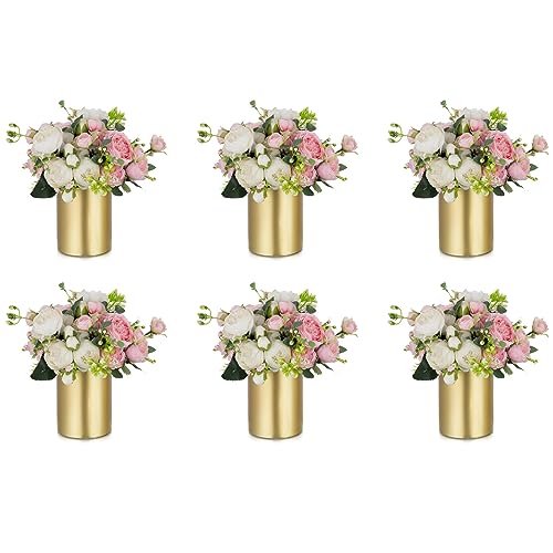 NUPTIO Gold Vases for Centerpieces Wedding: 6 Pcs 5.1 inch Tall Metal Flower Vase Flowers Stand Wedding Centerpieces for Tables Centerpiece Table Decorations - color: Gold-1#, size: 5.1"-6pcs