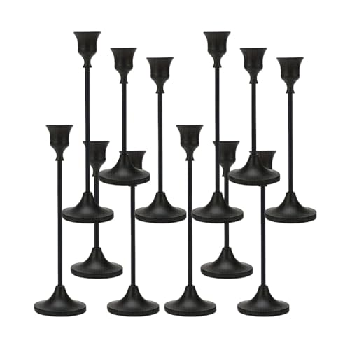 4 Sets(12 Pcs) Candle Stick Holders，Black Metal Taper Candle Holders, Vintage Modern Decorative Centerpiece Candlestick Holders for Table Mantel Wedding Housewarming Gift - color: Black-4 Sets(12 Pcs)