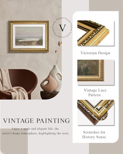 VIYYIEA Gold Framed Wall Art Canvas Print Home Decor Classical Coastal Scenery Bathroom Pictures Wall Decorations Farmhouse Wall art Room Decor Kitchen Office Bathroom Art Prints Wall Decor 11x14in - color: Beach Grass and Surf, size: 14"L x 11"W