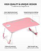 FISYOD Foldable Laptop Table, Portable Lap Desk Bed Table Tray, Laptop Stand with Cup Holder & Tablet Slot & Lifting Handle for Working Writing Drawing & Eating (Pink) - color: Pink