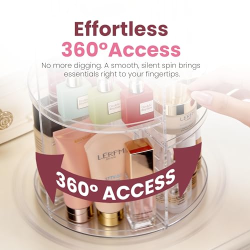 Masirs 360 Rotating Makeup Organizer Countertop - Adjustable Shelf Height - The Perfect Round Spinning Cosmetic Organizer for Bedroom Dresser or Vanity Countertop Storage (Clear) - color: Clear