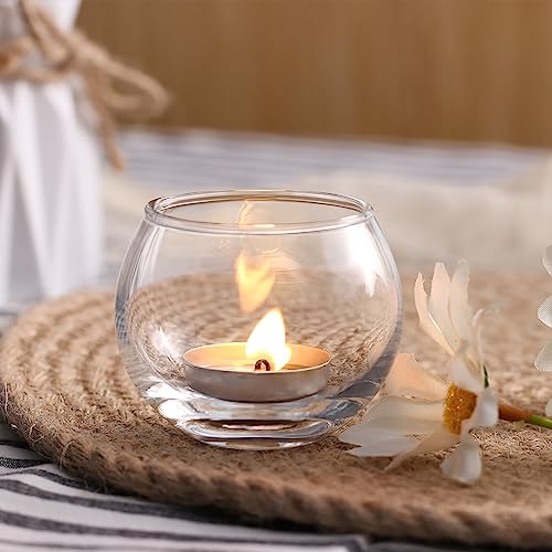 Volens Clear Votive Candle Holders Set of 12, Glass Tealight Candle Holder Bulk for Wedding Decor and Home Decor - color: Transparent