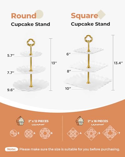 Kootek Dessert Cupcake Stand, 10pcs Dessert Table Display Set, 3 Tiered Cup Cake Holder Tower Stand Riser& Cookie Serving Trays for Wedding, Tea Party, Birthday, Baby Shower - color: Gold & White, size: 10 Set