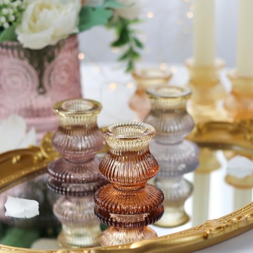 WDHODEC Orange Candlestick Candle Holders 12PCS Glass Taper Candle Holders for Table Centerpiece Colorful Gradient Candle Sticks for Wedding, Party and Festival Decoration - color: Gradient & Orange
