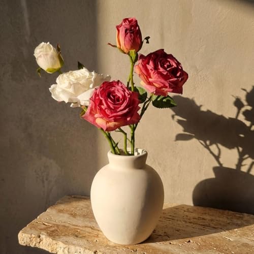 Ceramic Vase | 6 Inch White Vase Pottery Rustic Farmhouse Boho Vase for Home Decor, Table, Living Room, Bathroom, Shelf, Mantel Decoration, Wedding (6'' Retro) - color: 6'' Retro