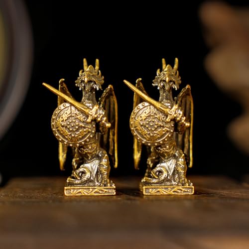 CHOVY Retro Handcrafted Dragon Knight Statue - 100% Solid Brass Armored Warrior with Sword & Shield, Vintage Style Collectible Art Piece for Home Unique Gift for Fantasy Lovers & Medieval Collectors - style: Dragon Warrior