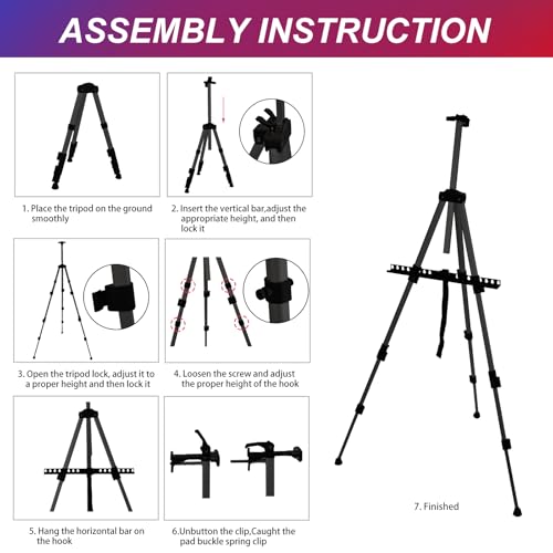 AROIC 8 Pack Painting Display Easel Stand Portable Adjustable Metal Tripod Artist Canvases Height from17to66Inch Extra Sturdy forTable-Top/Floor Painting, Drawingand Displaying,Black with8Storage Bag - style: 8P