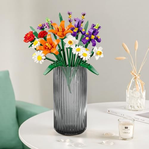 Vintage Emerald Green Glass Vase-10 Inch Tall Ribbed Glass Cylinder Vases for Flowers, Decorative Flower Vase for Centerpieces, Bouquet, Desk, Dining Table, Shelf, Countertops, Home Decor - color: Green, size: Medium - 10''H