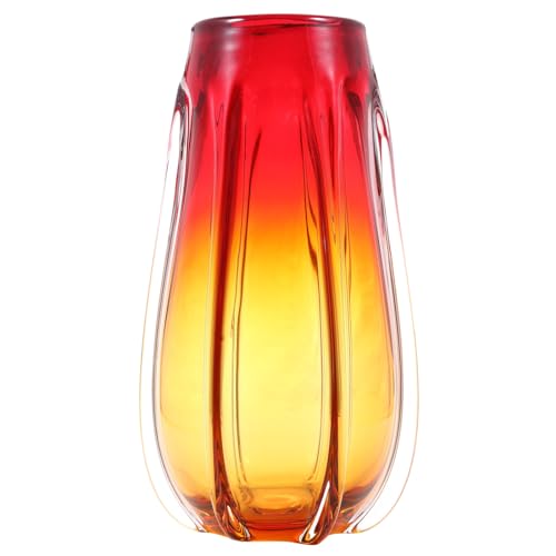 Luxury Lane Hand Blown Laine Sommerso Art Glass Vase for Home Decor 12.5 inch Tall Centerpiece Table Decoration - color: Gold & Red Ombre, size: 12.5" tall