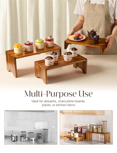 Tidita Acacia Wood Risers Display Stands Set of 3 - Wooden 3 Tier Cupcake Stand - 3 Tiered Riser for Vendors - Decorative Display Risers for Food Desserts Stand, Perfume, Funko POP at Party Wedding - color: Acacia