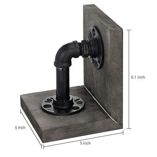 MyGift Book Ends Decorative for Shelves, Office Bookends for Heavy Books, Book Holder L-Shaped Stand Desktop, Vintage Gray Wood with Realistic Industrial Pipe Design - color: Vintage Gray