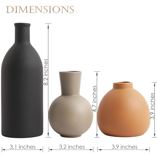 Joeabor Ceramic Vase Set of 3 - Handcrafted Ceramic Vases for Home Decor & Shelf - Modern Farmhouse Decor for Kitchen, Office, Bedroom & Living Room Decorative Objects for Mantel, Table Centerpieces - color: Set C