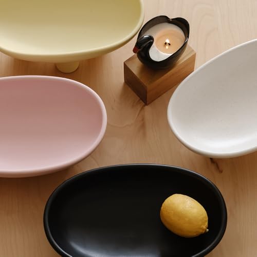 WENSHUO Three-Legs Ceramic Fruit Bowl for Kitchen Counter, Decorative Bowl for Table Décor, 10-inch Oval Large Bowls for Breads (Matte Yellow) - color: Matte Yellow
