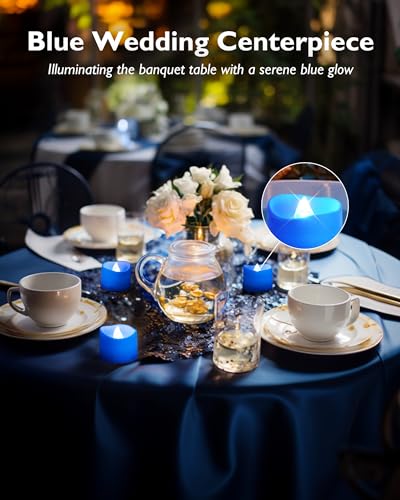 Homemory Blue Tea Lights Candles Battery Operated, 200+Hour Flameless Flickering Fake Electric LED Colored Tealights Candles for Wedding Table Decor, Theme Party, Aniversary, Proposal, 24-Pack - color: Blue, size: Pack of 24