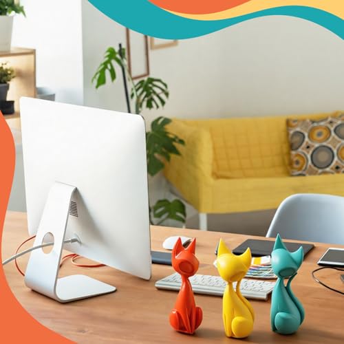 AceOrbit 3pcs Mid Century Modern Decor Medieval Table Decor Resin Cats Orange Blue and Yellow Resin Cats for Home Desktop Sculpture Office Table Desktop Bookshelf Mantelpiece Shelf Centerpiece - style: Cat