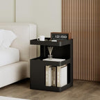 Modern Side Table,Small end Tables for Small Spaces,Black Metal nightstand,Bedside Tables,Accent Table with Storage for Couch, Bedroom,Living Room.No Assembly Required - color: Black-mo