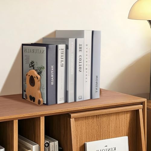 1 Pair Capybara Wood Bookends,Simple Cartoon Animal Capybara Design Non-Skid Beech Wood Bookends Desk Organizer Book Stand Book Holder Shelf Shelves Holder for Home School Office Library Decorative