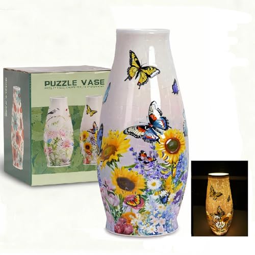 LED 3D Puzzle Vase, Unique Flower Vase Butterfly Floral, 152 Pieces 3D Puzzles Crafts for Adults DIY Unique Gifts Housewarming Christmas - color: Butterfly Blooms