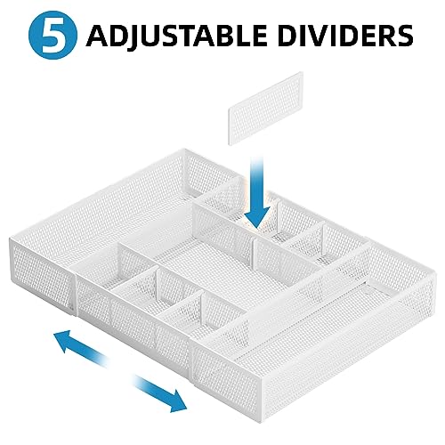 Marbrasse Expandable Desk Drawer Organizer, Mesh Drawer Organizer Tray with 10 Adjustable Compartments, Desk Organizers and Accessories for Office Supplies, Makeup & Vanity (Expandable White-2 pack) - color: White-2P