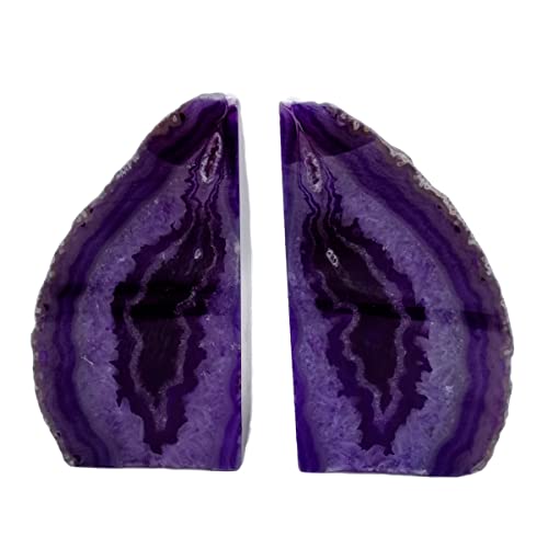 Decorative Agate Bookends 2-3 lbs Dyed Purple Natural Crystal Geode Book Ends for Home Decor Housewarming Gift 1 Pair - color: Purple, size: 2-3LBS