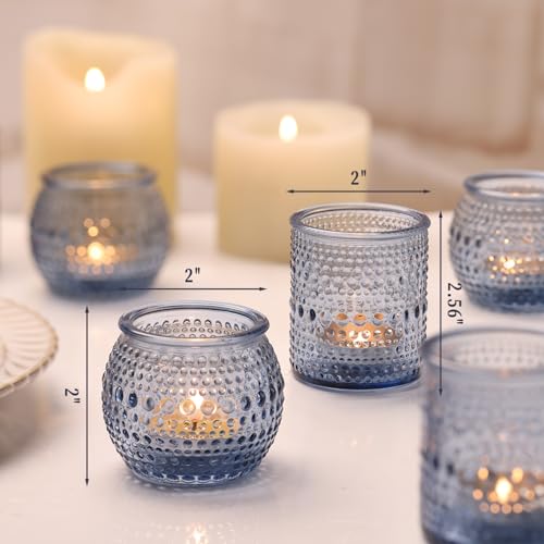 16 Pcs Blue Votive Candle Holders for Bridal Shower Decorations- Assorted Tea Light Candle Holders for Dusty Blue Wedding Decor, Baby Shower Table Centerpieces - color: Blue
