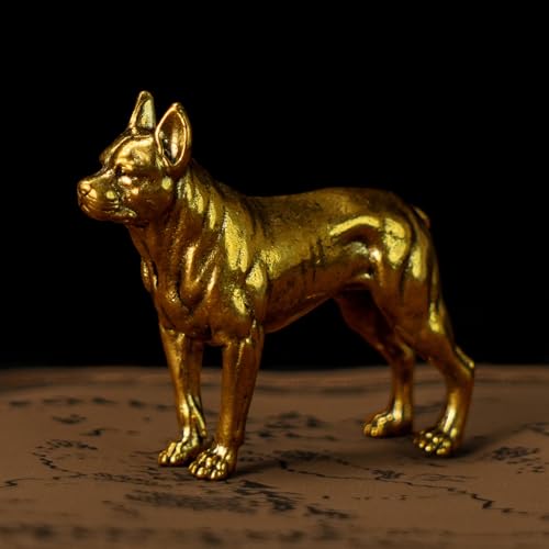 CHOVY Vintage Brass Pitbull Figurine - 100% Solid Heavy Metal Standing Dog Statue Collectible Oddities and Curiosities Office Desk Decor Masculine Home Decor Man Cave Art - color: Pit Bull
