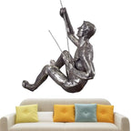 Climbing Man Wall Sculpture – Resin Decor Figure, Modern Art Accent, Black Home Ornament | Unique 3D Hanging Statue Piece, Artistic Abstract Wall Decoration Setup Living Room Bedroom Workplace Design - size: trumpet right hand, style: Silver