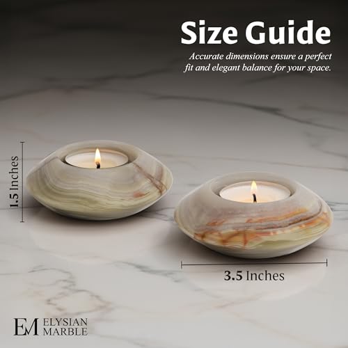 Tealight Candle Holders Set of 2 – Handcrafted Natural Marble Tea Light & Votive Holders, Decorative Stone Candle Holder Pair for Home Décor, Dining Table, Coffee Table & Wedding Decor - color: Green, size: 3.5" Inches