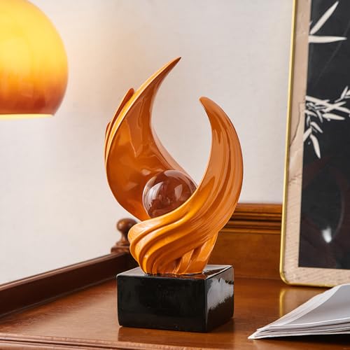 FJS Home Decor Modern Art Statue Decor, Coffee Table Bookshelf Shelf Decor Accents, Abstract Swirl-Shaped Sculpture Decorations for Dining Room Living Room Office (Orange) - color: A-orange