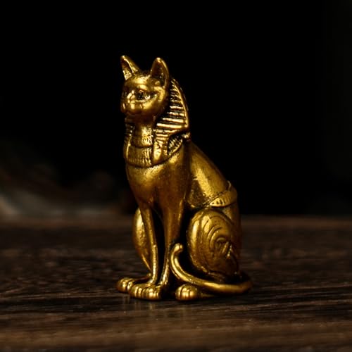 100% Solid Brass Egyptian Pharaoh Cat Statue - Retro Decorative Sculpture Sitting Pose with Regal Details Collectible Figurines for Desk Home Decor Office Ornament Oddities and Curiosities Art Piece - color: Egyptian Pharaoh Cat
