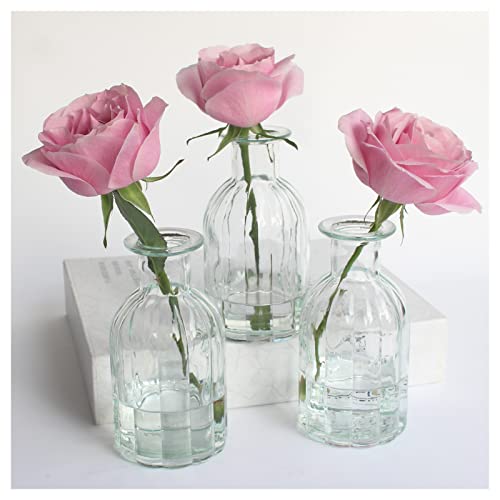 3 Sets Clear Glass Vase for Flowers Small Bud Vase for Decor, Bud Vases in Bulk for Centerpieces, Home Decorative Vase Set Round Vintage Glass Bottles, 2.85"X 5.4" - size: 3 Pcs