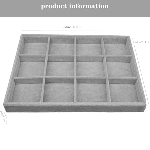 Large Velvet Jewelry Tray, Drawer Organizer for Jewelry in Dresser, Stackable Jewelry Drawer Organizer Inserts for Earring Necklace Bracelet Rings(Grey,12grid) - color: Grey, size: 12grid