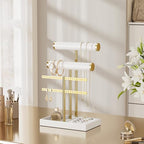 bussdis 3 Tier Bracelet Holder Display - White Leather Bracelet Holder, Detachable T Bar Jewelry Holder Organizer for Bracelet, Necklace, Earrings, Rings, Watches, Bangle - color: White