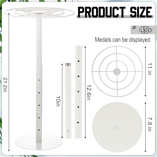 Shimeyao Medal Hanger Display Rotatable Medal Holder DisplayRotating Metals Display Rack Adjustable Award Holder Stand for Basketball Running Sports Race, 45+ Plaques - color: White
