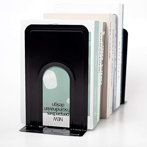 KINJOEK 4 Pairs/8 PCS Heavy Duty Bookends, 8.3x6.5x5.1 Inch Anti Slip Metal Book Ends for Books, Magazines, DVDs, Home, Office, School, Library, Black - size: 4Pairs Black