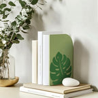 Peacoblue Metal Bookends for Shelves, Modern Decorative Heavy Duty Study Book Support Stoppers for Office, Desk, Shelf, Room 5.3"x4.3"x6.1" Cast Iron Simple Green Book Ends, 1 Pair (Monstera Leaf) - style: Monstera Leaf