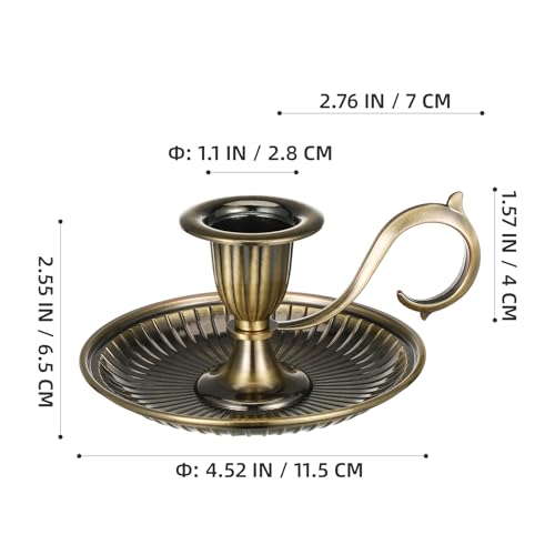 TOYANDONA Retro Taper Candle Holder with Handle Vintage Brass Candlestick Tabletop Candle Stand for Wedding Christmas Thanksgiving Party Decor 4.52X4.52X2.55In
