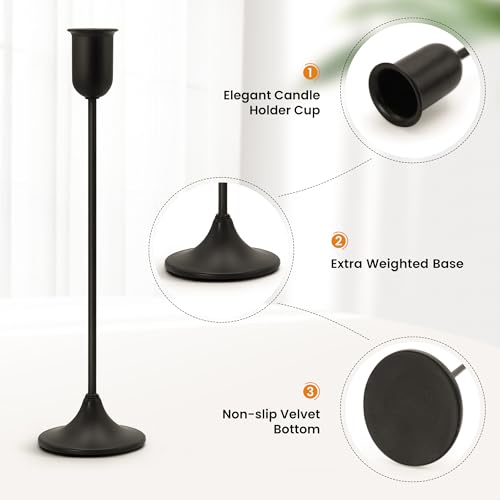 EAST FLAME Candle Holder - 3 PCS Candlestick Holders - Vintage Candle Stick Holder - Modern Decorative Centerpiece - Cozy Atmosphere Gift for Home Decor, Wedding, Black Taper - color: Black (3 Pcs)