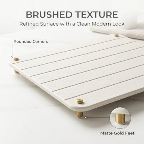 Razborci Stone Dish Drying Mat for Kitchen Counter, Water Absorbing Bathroom Tray Sink Organizer, Diatomaceous Earth Countertop Dish Rack Riser Sponge Holder Soap Dish, Gold White, 16" x 12" - color: 1. Gold - White, size: 16" x 12" x 1"